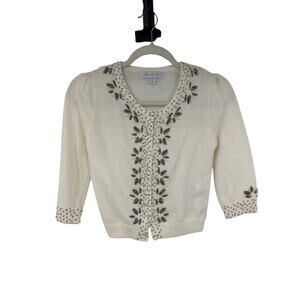 Forever New Womens Cropped Cardigan Sweater Size 2 White Angora Beaded Fairy